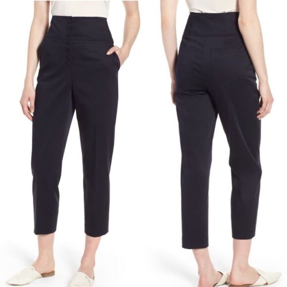 LEWIT Women's Navy Blue High Waist Trouser Dress Pants Button Size 6 - Picture 1 of 7